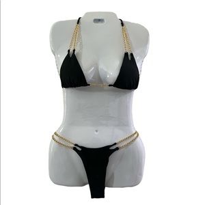 SHEIN black with gold chain bikini swimsuit